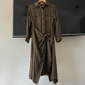 Vince Olive Green Midi Shirt Dress
